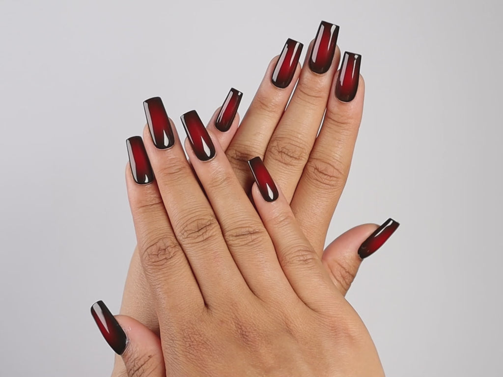 AFTER HOURS, square press-on nails, medium length, fade, video