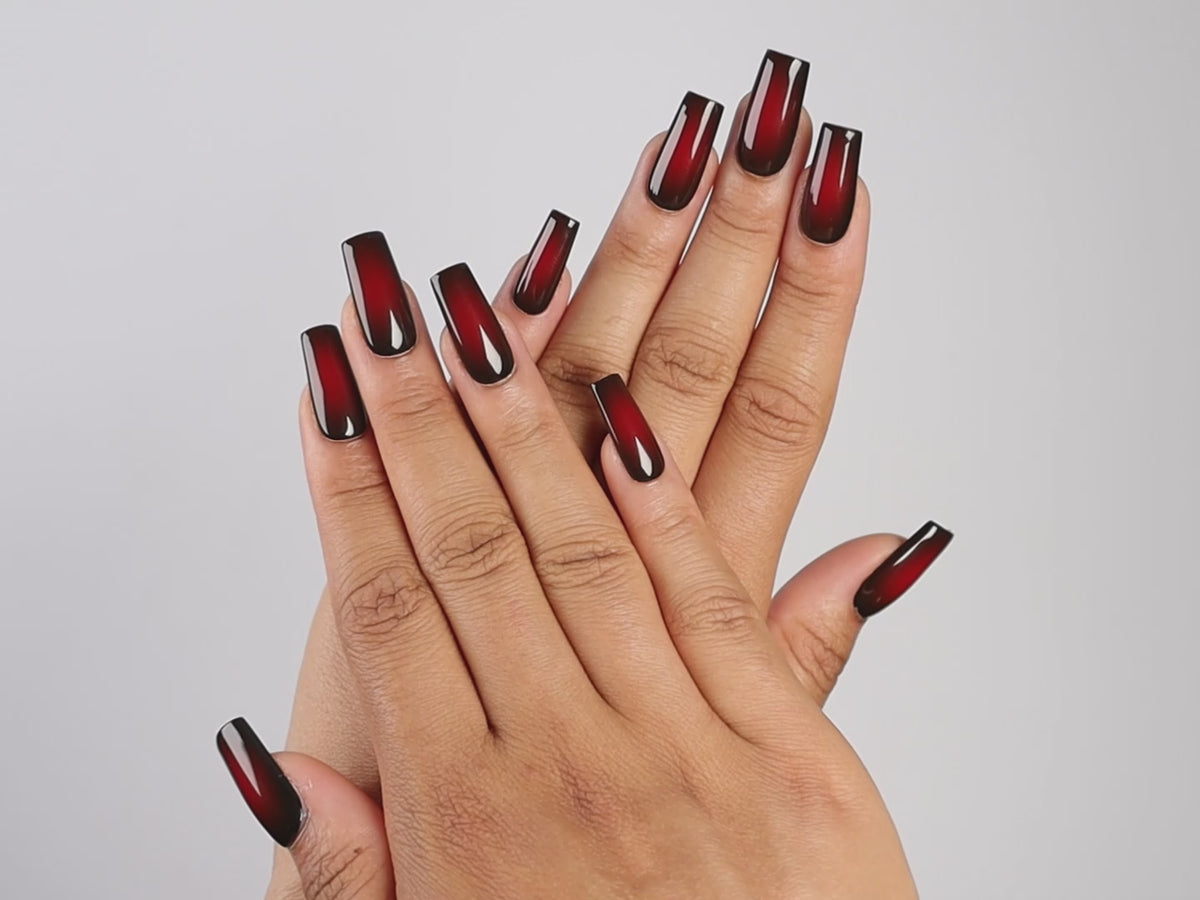 AFTER HOURS, square press-on nails, medium length, fade, video