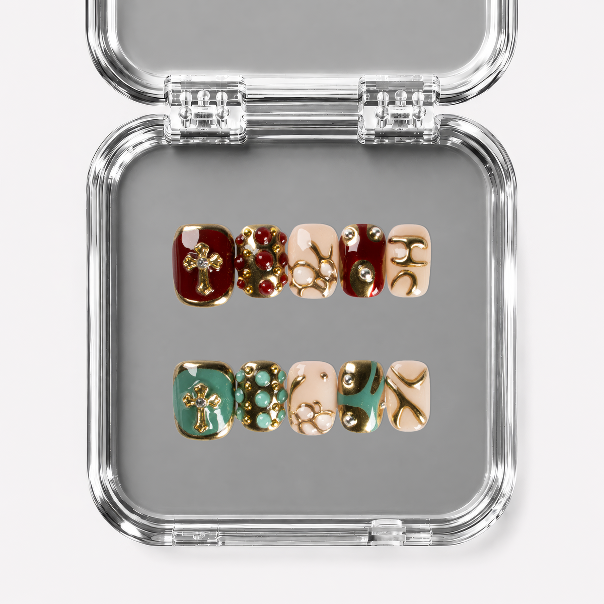 RELIC, square press-on nails, short length, 3D, view 1