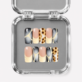 SMOKE SIGNAL, square press-on nails, medium length, animal print, French tip, fade, view 1