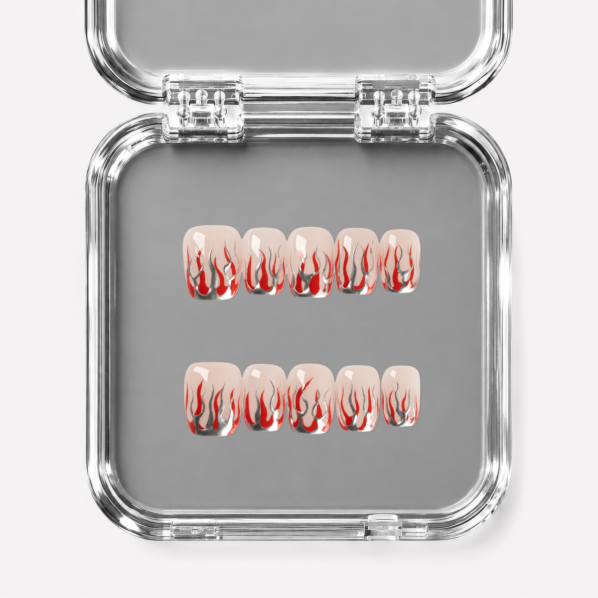 SPEED DATE, square press-on nails, short length, chrome, view 1