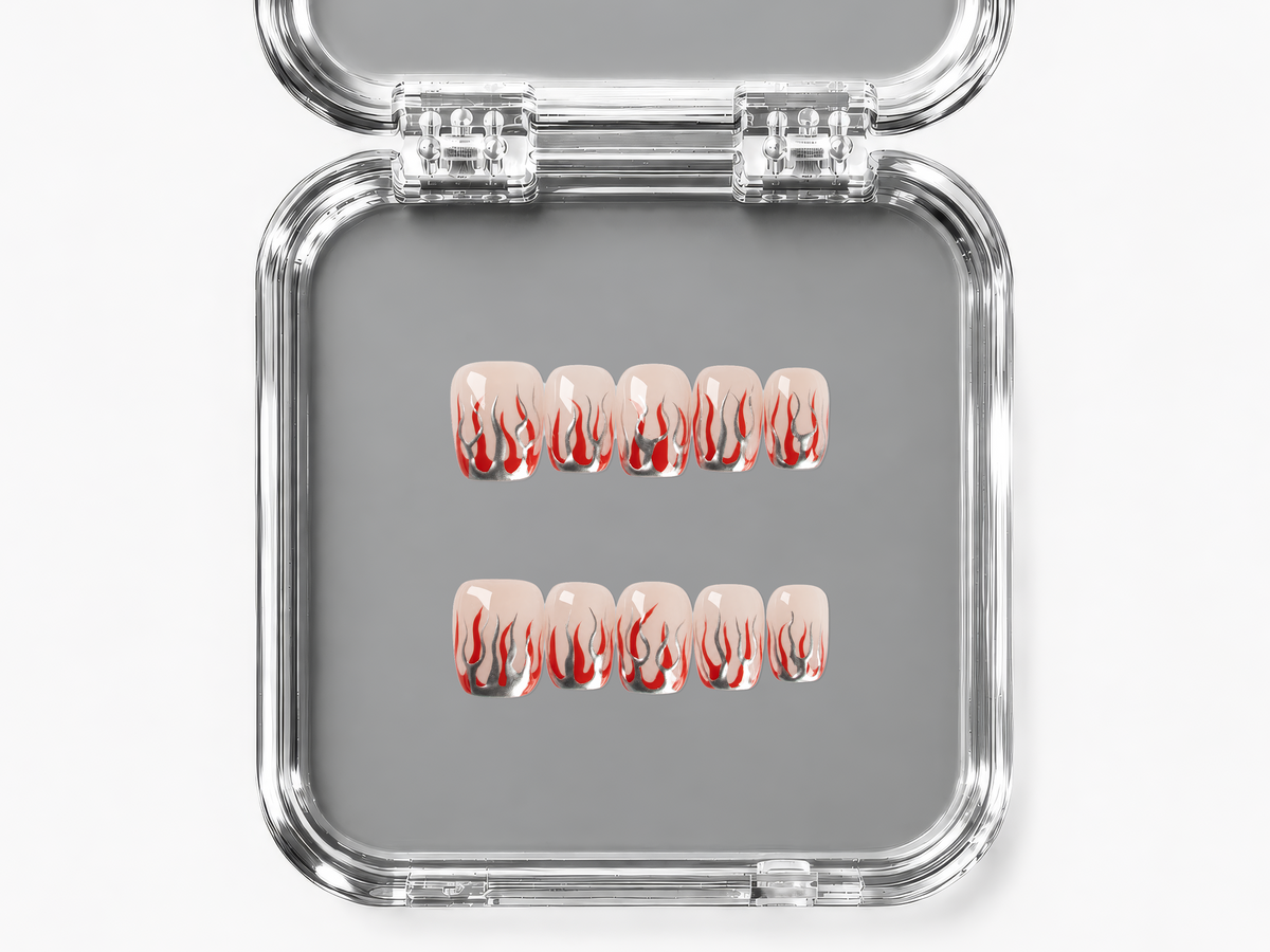 SPEED DATE, square press-on nails, short length, chrome, view 4