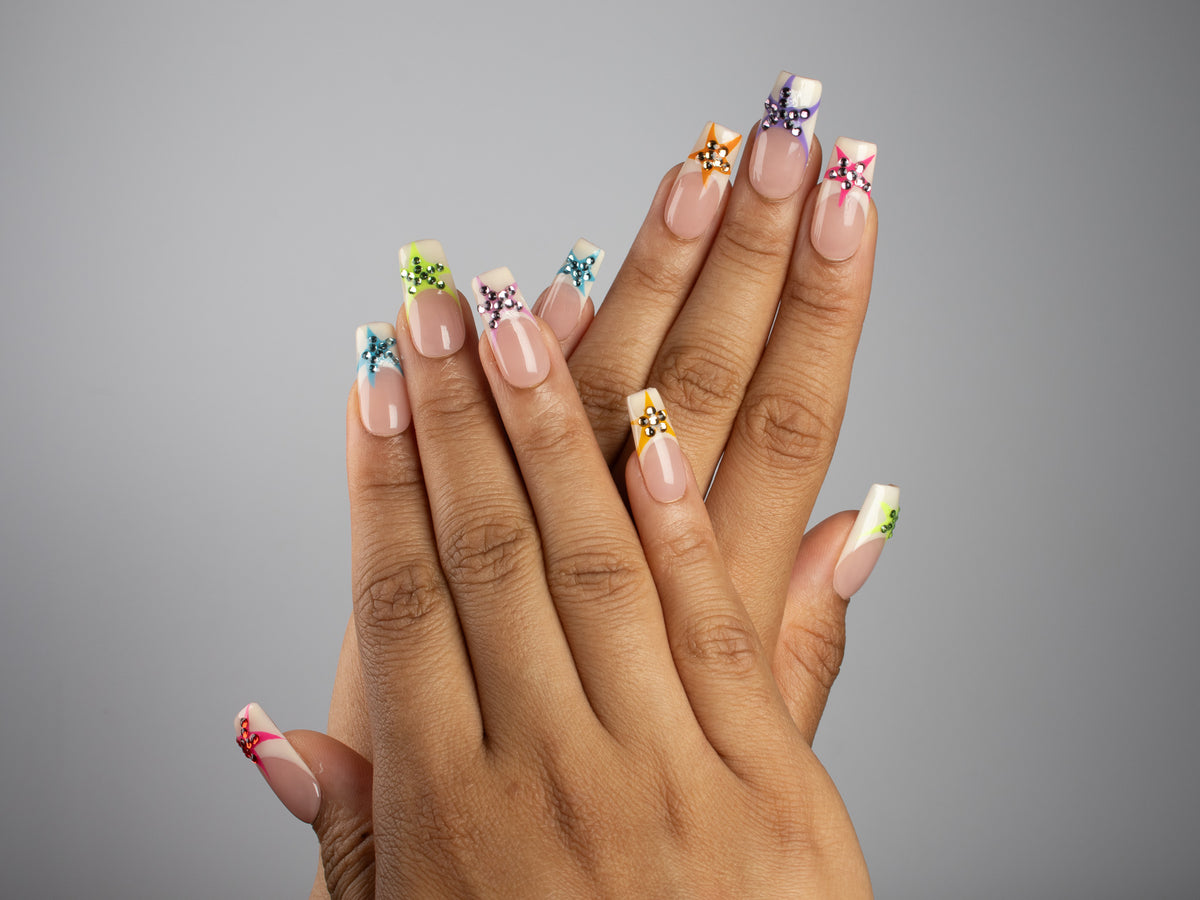SUGAR SATELLITE, square press-on nails, medium length, 3D, French tip, view 6