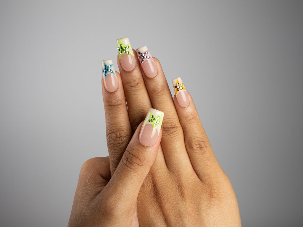 SUGAR SATELLITE, square press-on nails, medium length, 3D, French tip, view 8