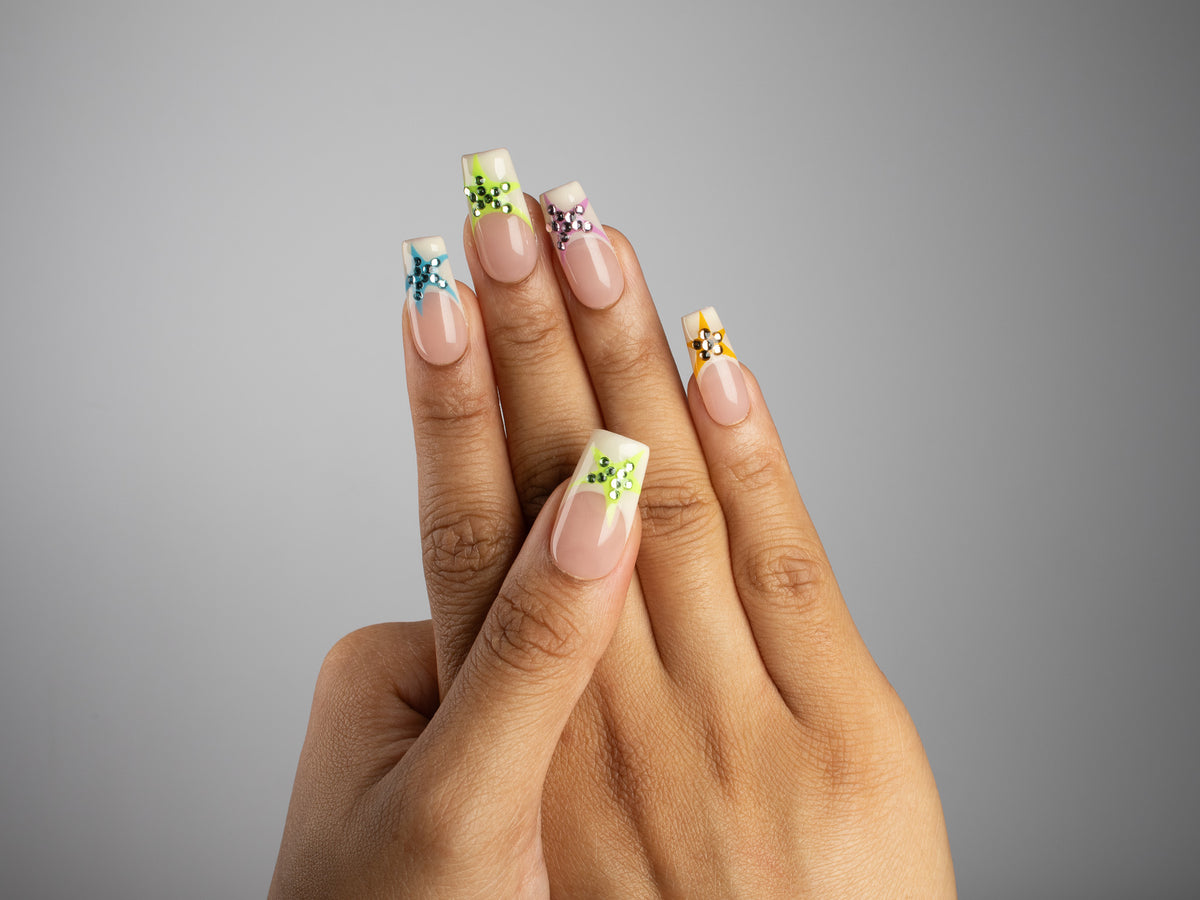 SUGAR SATELLITE, square press-on nails, medium length, 3D, French tip, view 8