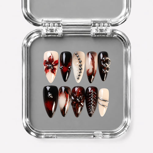 TILL DEATH, stiletto press-on nails, medium length, 3D, view 1
