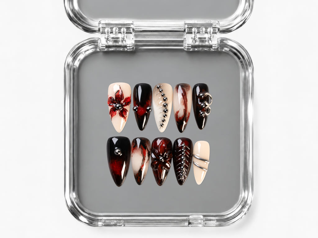TILL DEATH, stiletto press-on nails, medium length, 3D, view 4