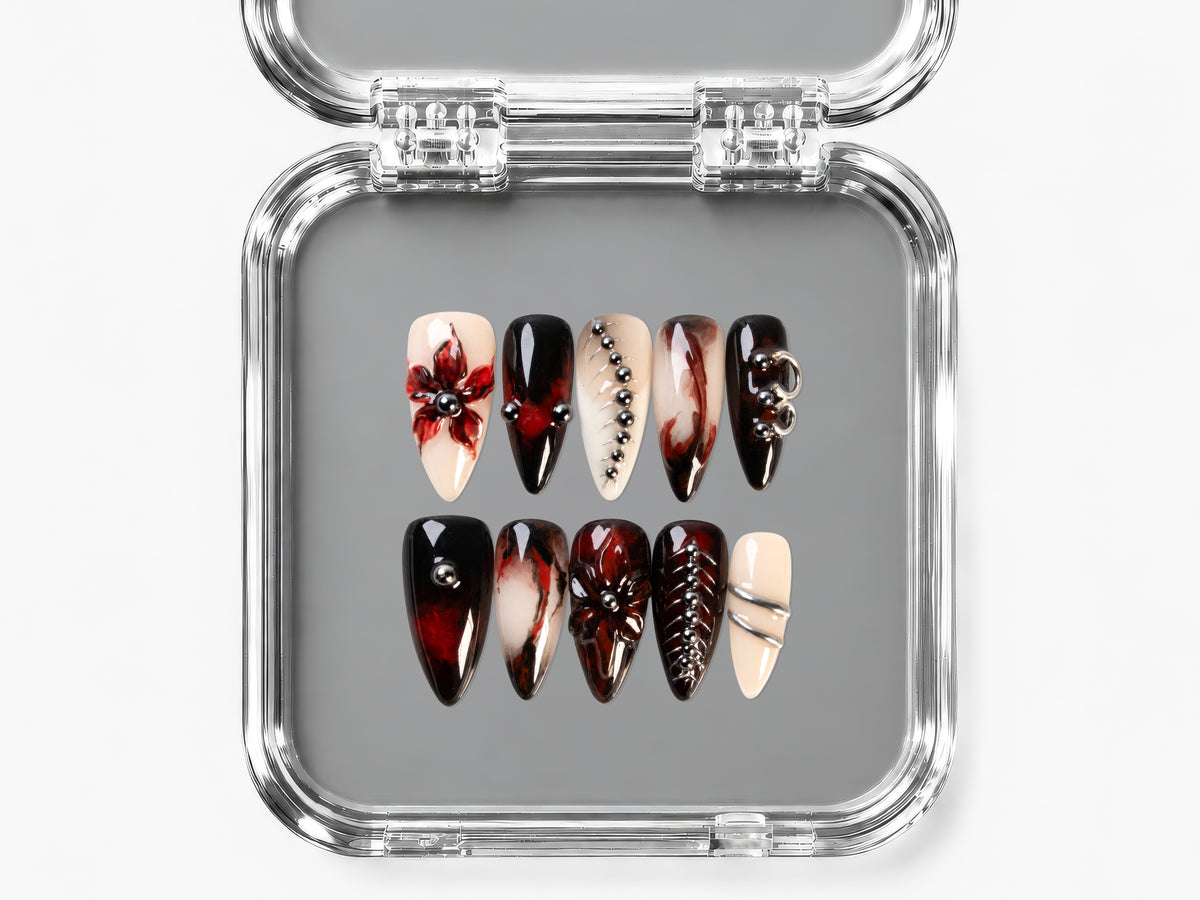 TILL DEATH, stiletto press-on nails, medium length, 3D, view 4