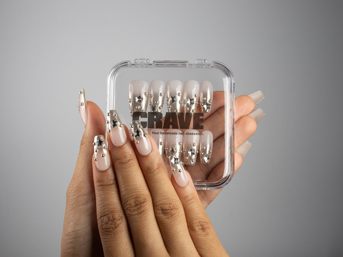 UNDERSTUDY, coffin press-on nails, medium length, 3D, chrome, view 5