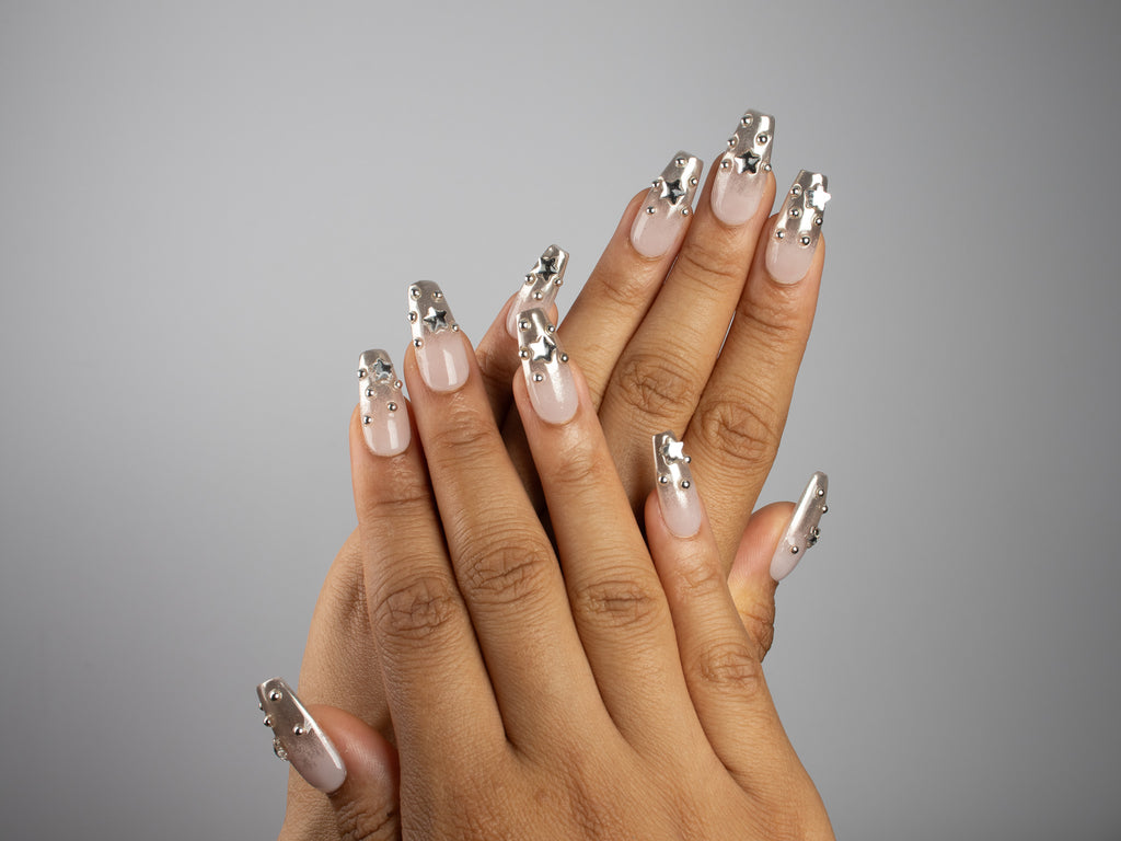 UNDERSTUDY, coffin press-on nails, medium length, 3D, chrome, view 6