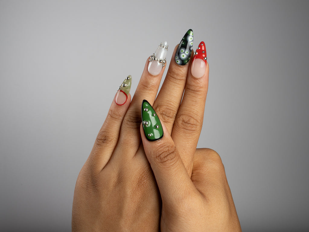 VEIL, stiletto press-on nails, medium length, 3D, animal print, French tip, view 7