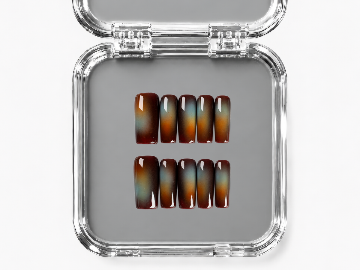 VELVET MIRAGE, square press-on nails, medium length, fade, view 4