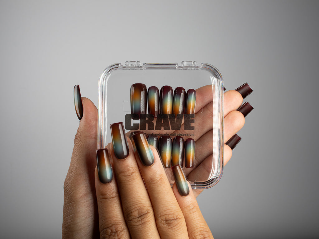 VELVET MIRAGE, square press-on nails, medium length, fade, view 5